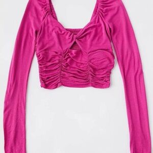 Urban Outfitters Womens Juliana Crepe Cutout Crop Top In Berry. Size Small.